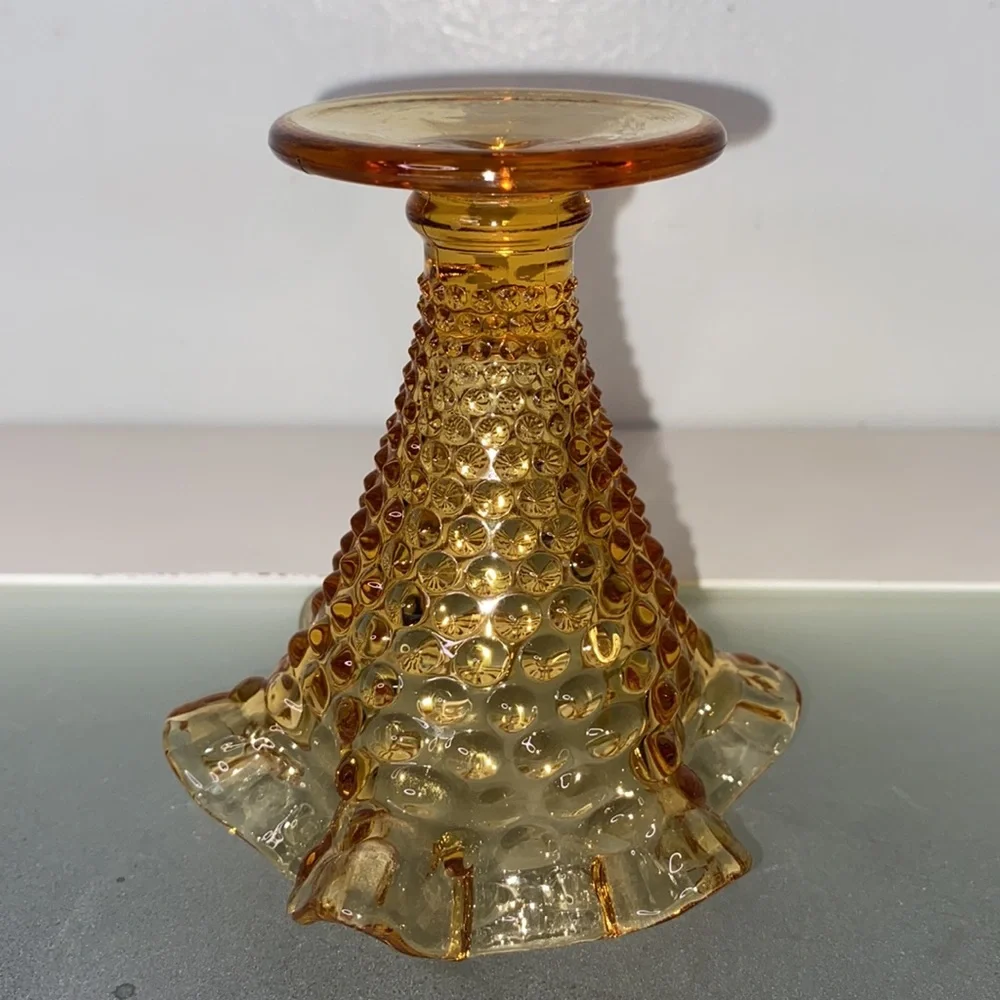 Vintage Fenton Amber Glass Hobnail Miniature Vase